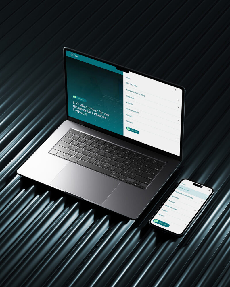 IUC Väst's webbplats visad på en laptop och en telefon